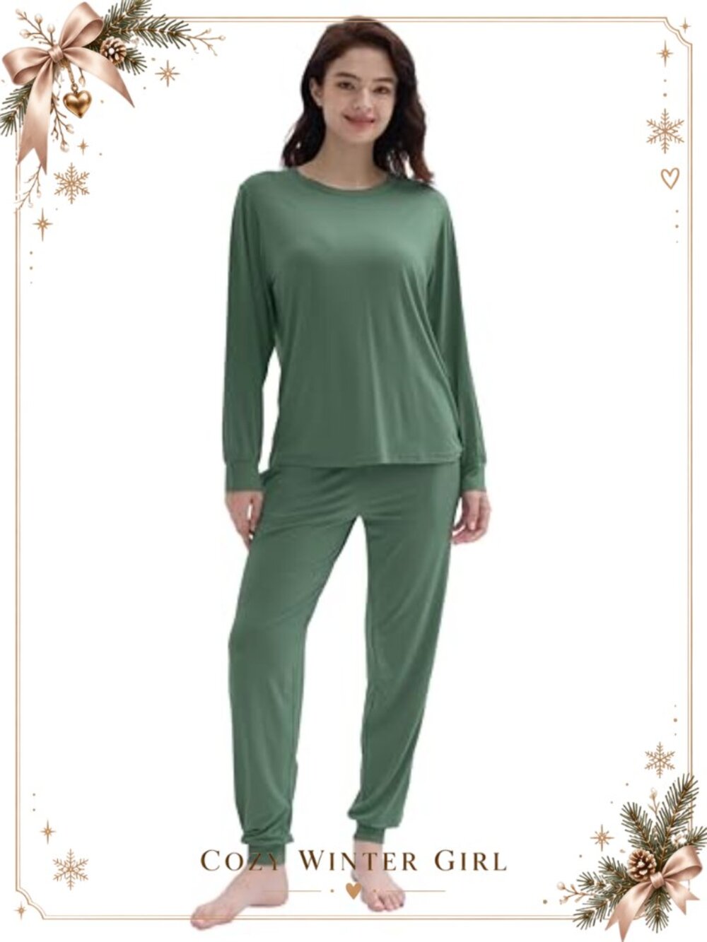 Bamboo Viscose Pajama Set Long Sleeve Jogger Pants with Pockets